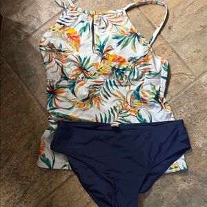Ellen Tracy Orange and Green two Piece Swimwear